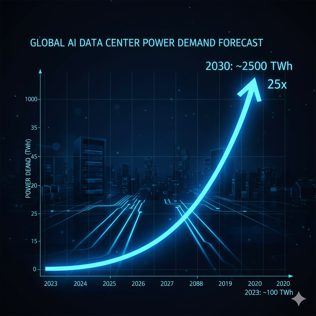 2030년 AI 데이터센터 전력 수요 예측 그래프