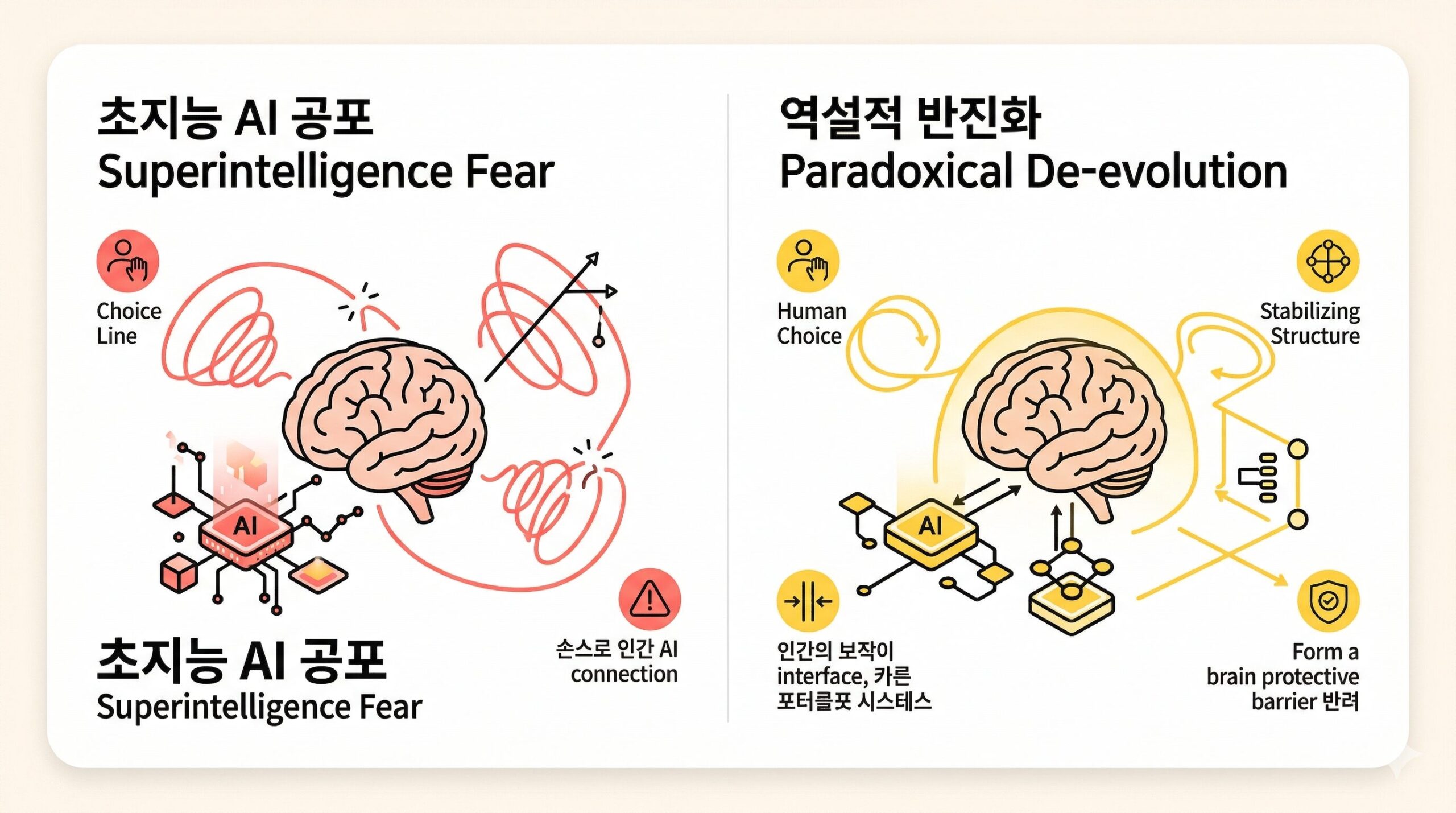 초지능 AI 공포가 부르는 역설적 반진화 현상 히어로 인포그래픽