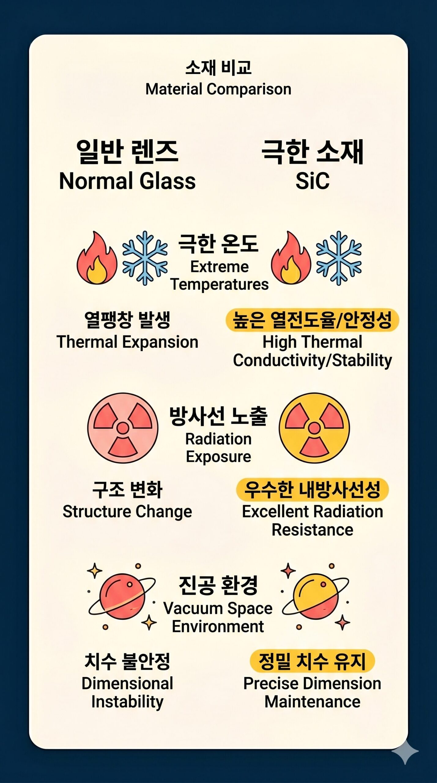 열충격, 방사선, 진공 등 극한 우주 환경을 견디는 우주 광학 소재의 3대 조건
