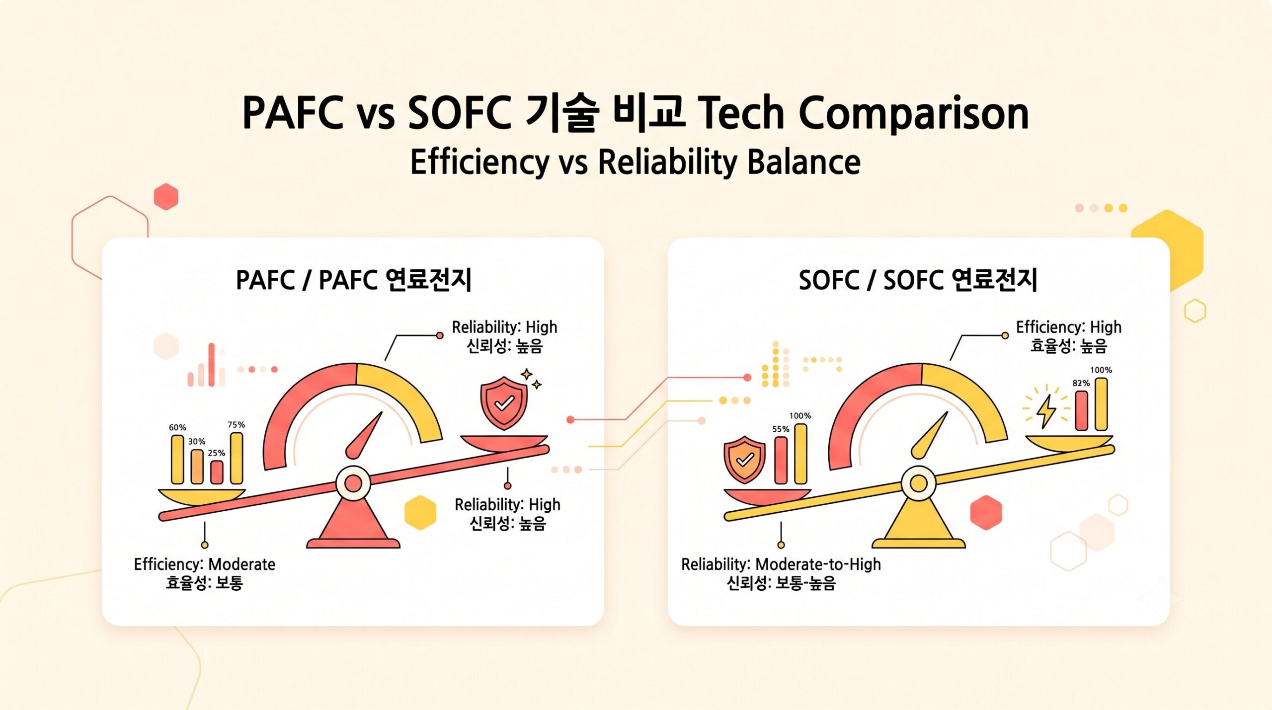 발전용 연료전지 기술 비교 - PAFC 안정성 대 SOFC 고효율성