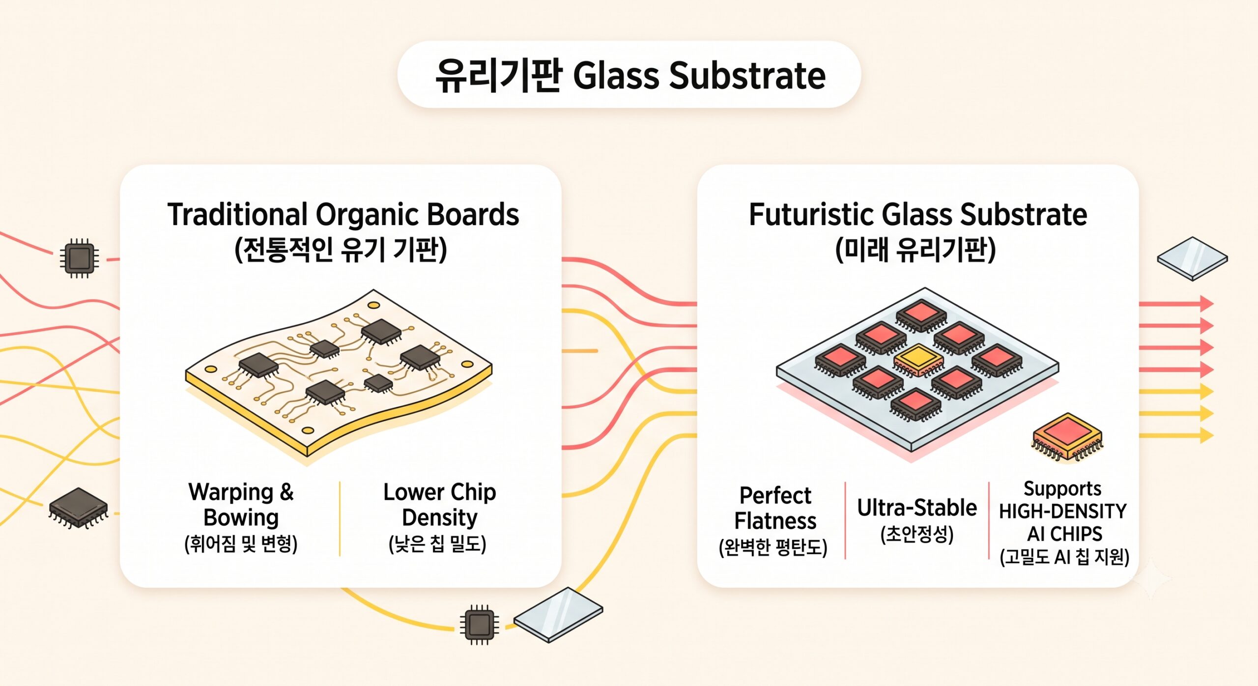 2026년 AI 반도체 패키징 판도를 바꾸는 유리기판(Glass Substrate) 인포그래픽